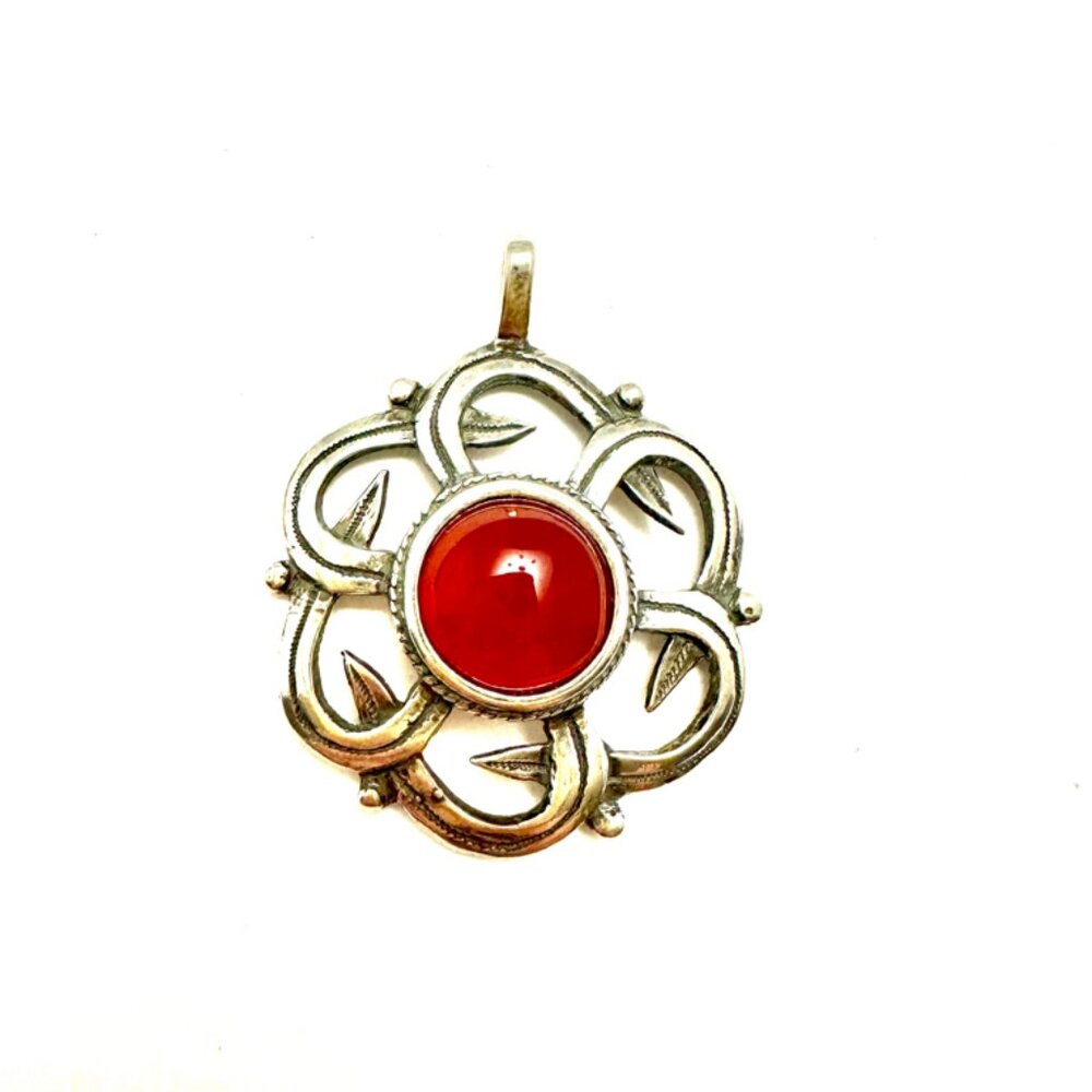 Sterling Carnelian Stone with Serpents Silver 925 Pendant